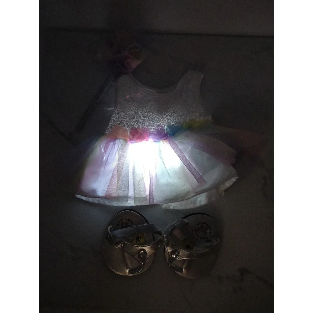 BUILD A BEAR LIGHT UP Fairy Dress Sequin Tulle Push Button Skirt Shoes Wand BAB - Picture 3 of 10
